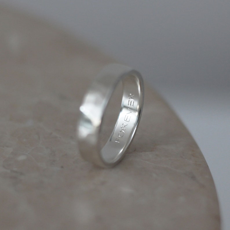 Brushed Hammered 3mm Ring, Custom Engraving, Sterling Silver Band for Men, Wedding Band His and Hers, Handmade in the UK image 7