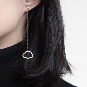 Lining Cloud Earrings, 925 Sterling Silver, Chain Drop Dangle Earrings, Weather Jewellery, Summer Earrings, Mother&#39;s Day Gift
