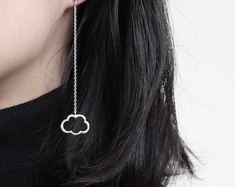 Silver Lining Cloud Earrings, 925 Sterling Silver, Chain Drop Dangle Earrings, Weather Jewellery, Summer Earrings, Mother's Day Gift