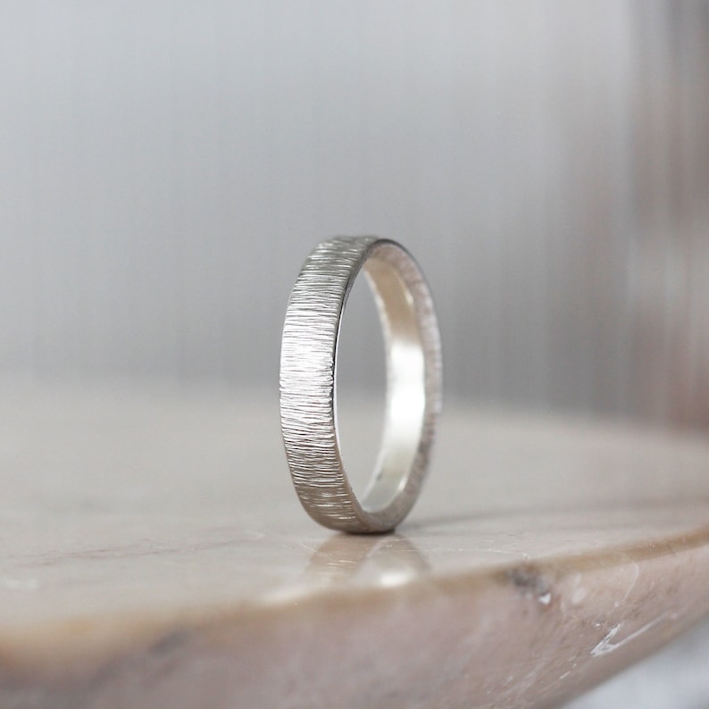 Sunshine Hammered 925 Silver Band, 5mm or 3mm, Custom Engraving, Handmade Sterling Silver Ring for Men, His and Hers Wedding Ring image 1