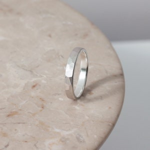 Brushed Hammered 3mm Ring, Custom Engraving, Sterling Silver Band for Men, Wedding Band His and Hers, Handmade in the UK image 3