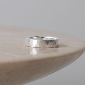 Brushed Hammered Ring 5mm , Custom Engraving, Sterling Silver Band for Men, Wedding Band, His and Hers 2pc Wedding Rings Sets