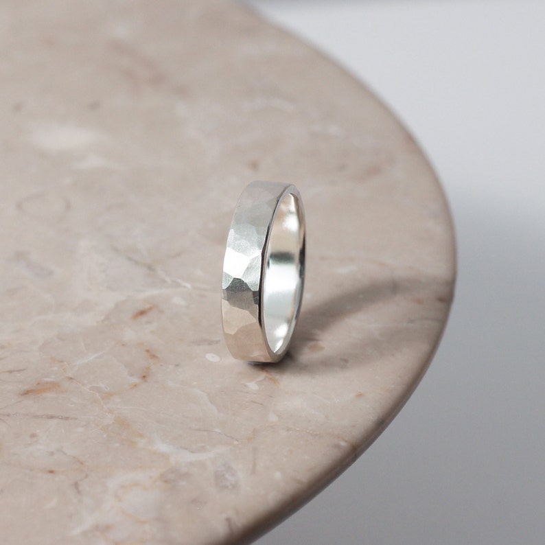 Brushed Hammered 3mm Ring, Custom Engraving, Sterling Silver Band for Men, Wedding Band His and Hers, Handmade in the UK image 4