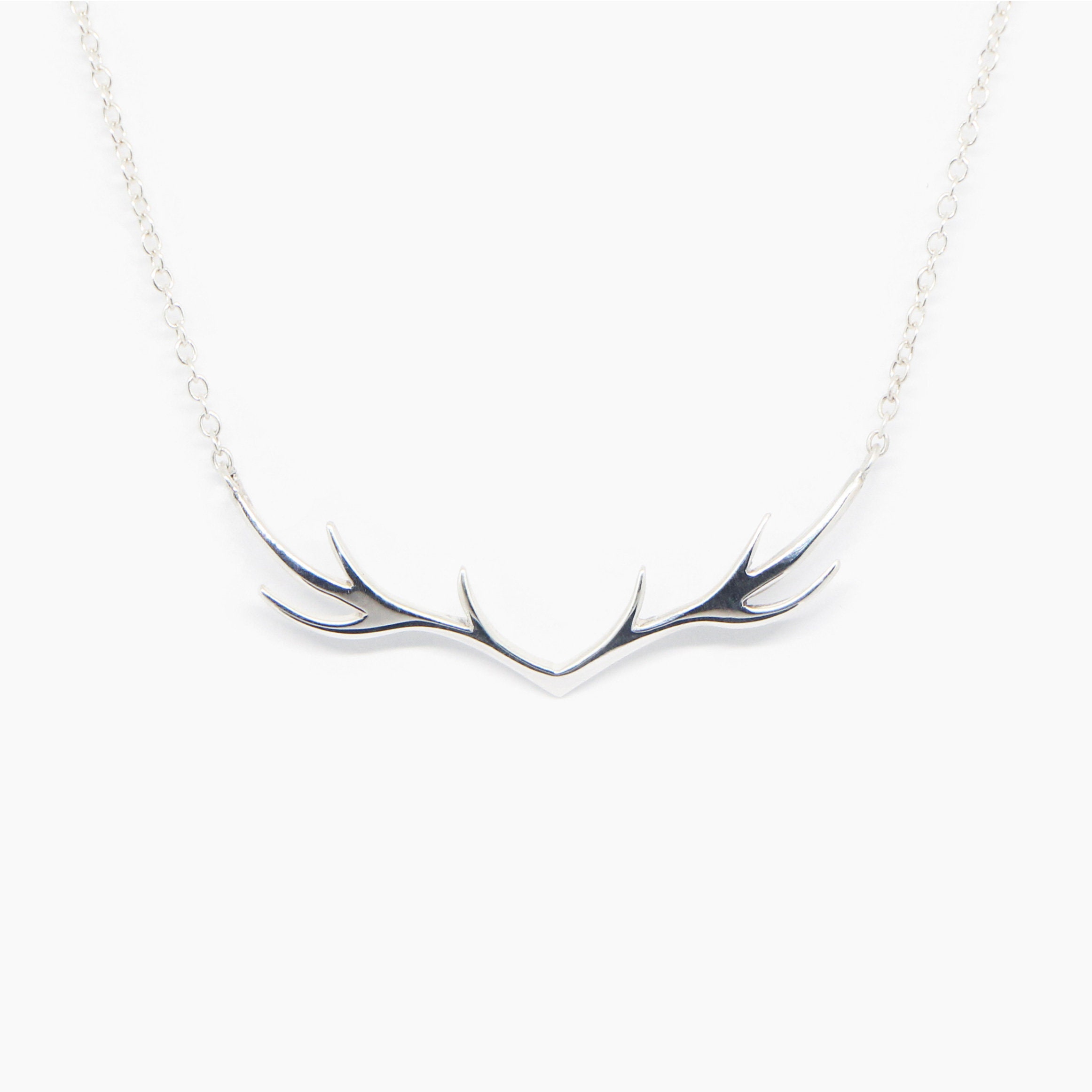 Sterling Silver Antler Necklace, Delicate Antler Necklace, Deer Neckl…