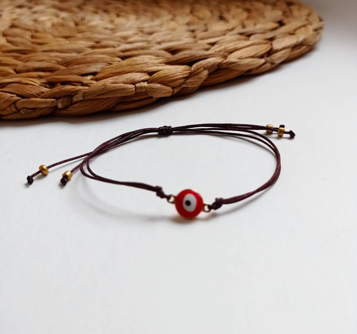 Red string bracelet Evil eye bracelet with evil eye macrame Etsy