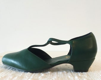 green t strap heels