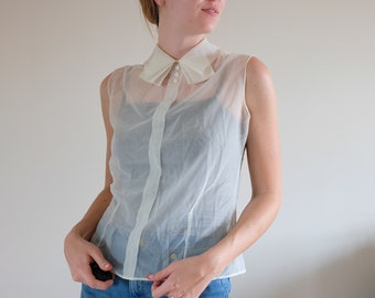 Vinage 1960/'s Frilly Front Sleveless Blouse Size Small