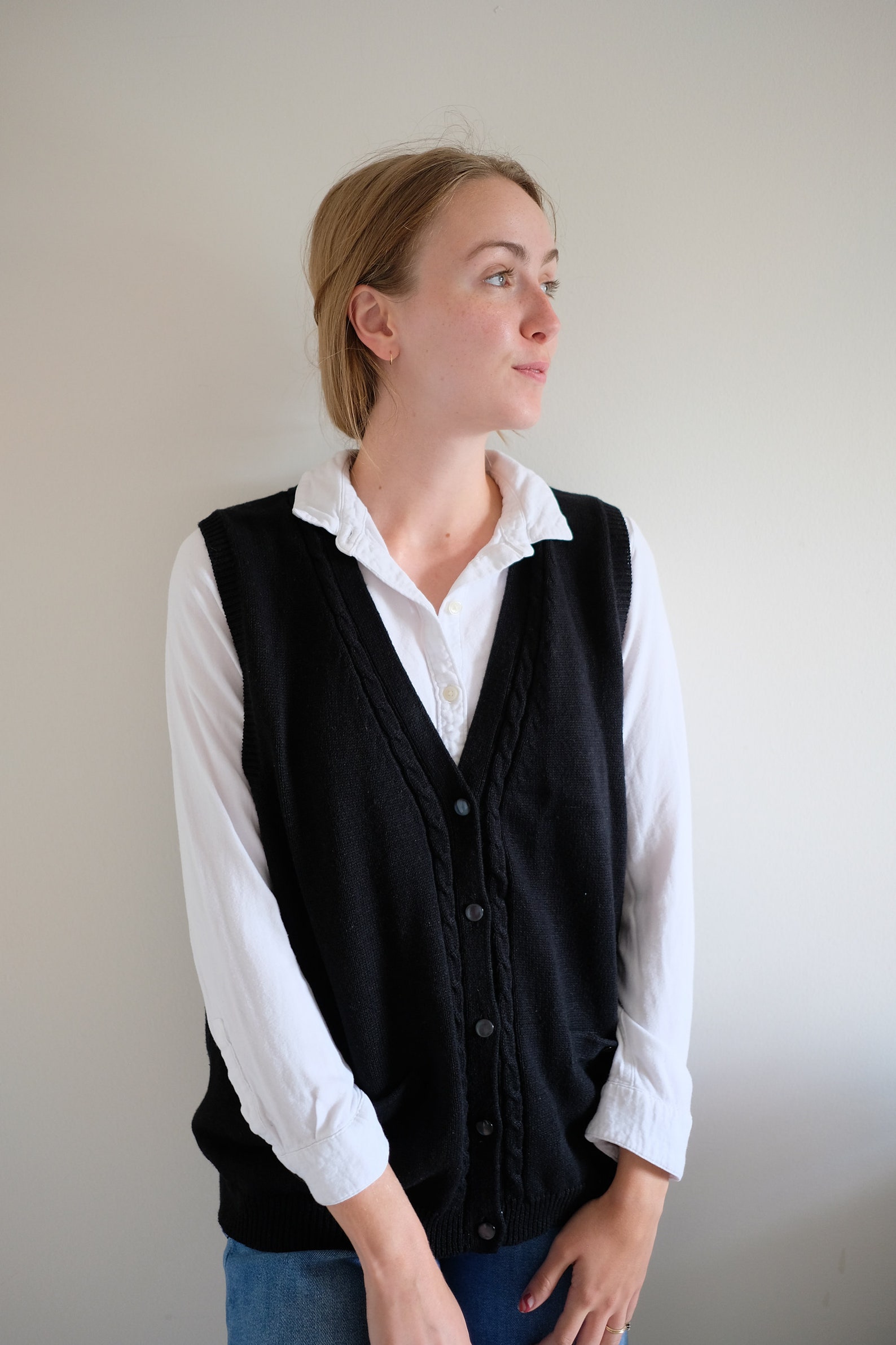 1980s Black Button Up Sweater Vest// Vintage Black Sweater Etsy