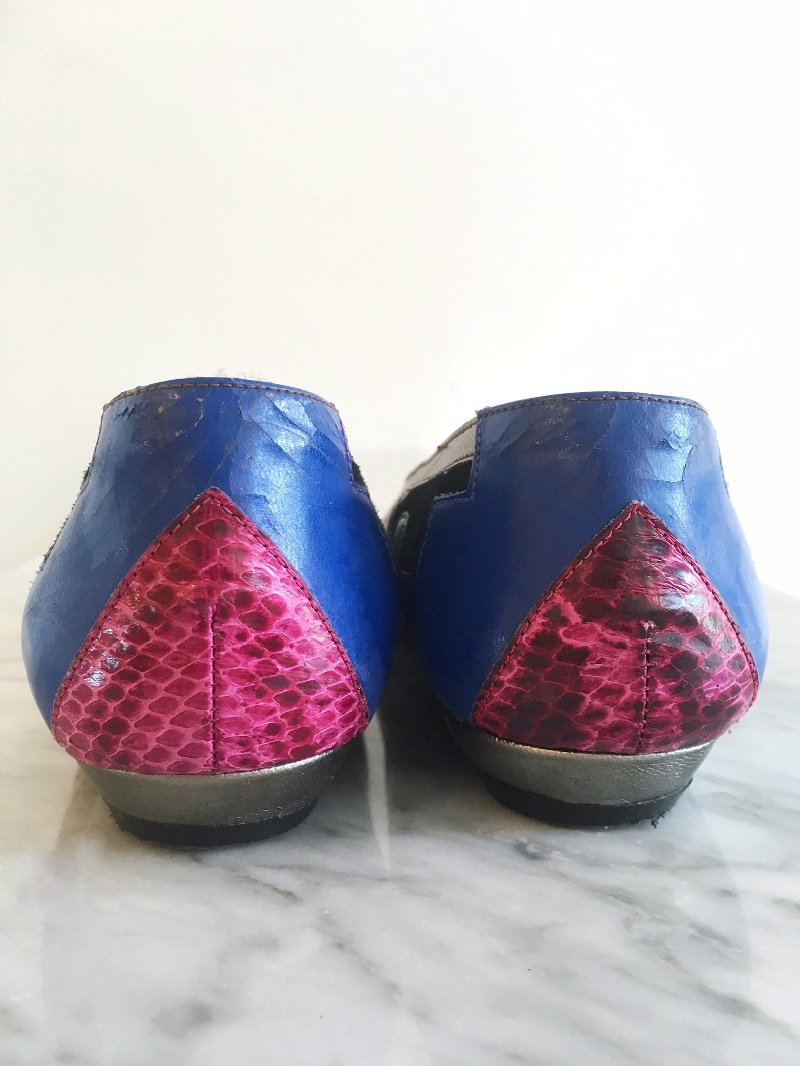 vintage 1980's colorful ballet flats// size 8-1/2 color block slide on shoes//