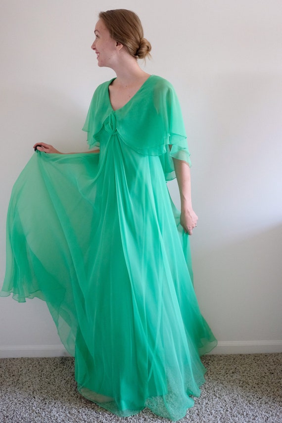 1970s Green Organza Full Length Dress// Vintage Gr