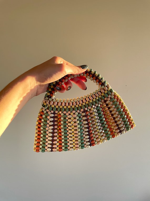 1960s Rainbow Pastel Beaded Mini Purse// Vintage M