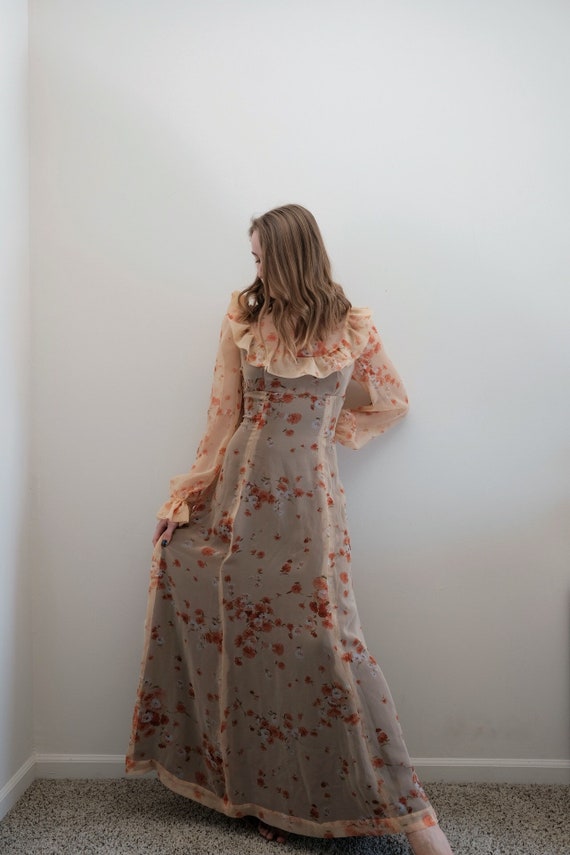 1970’s Floral Organza Dress// Vintage Boho Spring