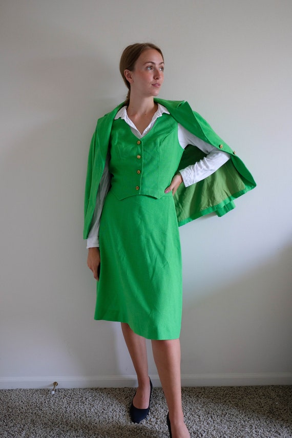 Vintage Women's Matching Green Suit Set// 1970s Gr