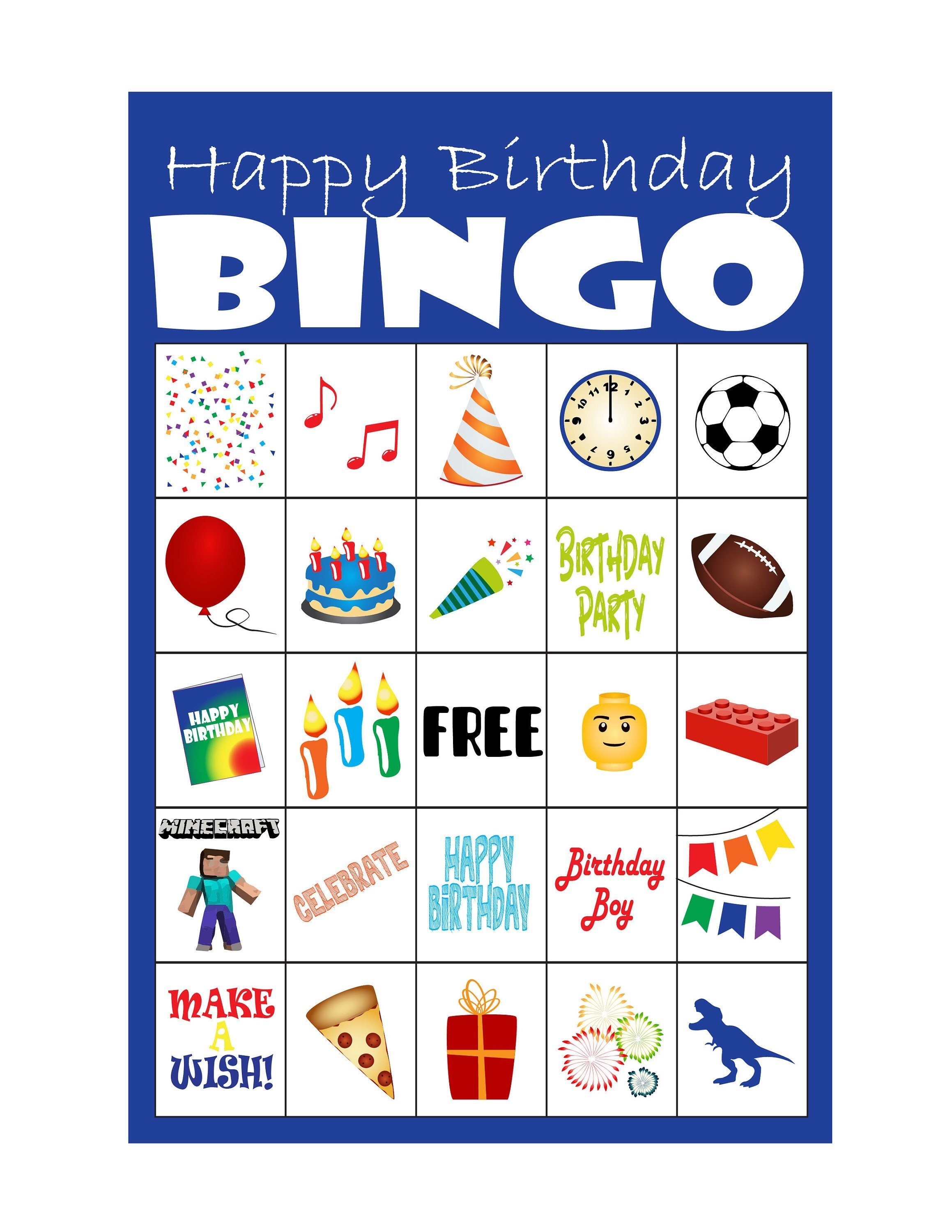 Bingo de cumpleaños del niño - 20 tarjetas - Etsy México, image size:2318x3000