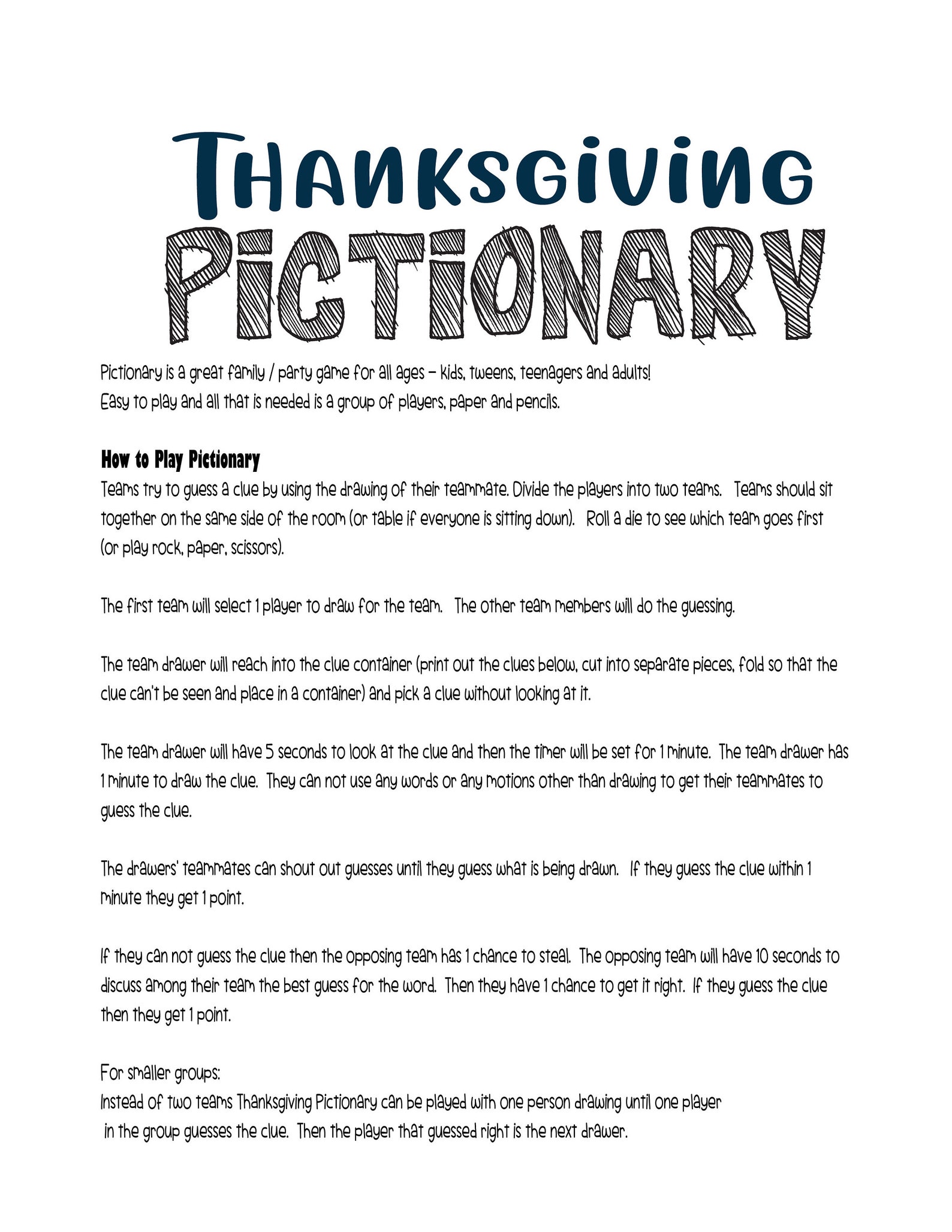 Thanksgiving pictionary etsy