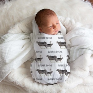 Manta de bebé Angus personalizada con nombre de vaca, ideal como regalo para bebé niño, manta de bebé Angus para recién nacido, accesorio para fotos, vaca neutra