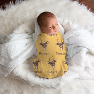 Customized Woodland Deer Baby Boy Name Swaddle Blanket Gift Idea, Woodland Animal Baby Swaddle For Baby Boy, Newborn Baby Deer Name Swaddle