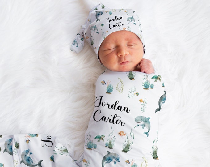 Customized Under the Sea Baby Boy Fish Swaddle Blanket Gift Idea, Ocean ...