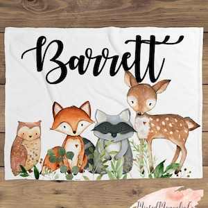 Custom Baby Blanket, Baby Blanket, Name Baby Blanket, Forest Animal Baby Gift, Minky Baby, Deer, Blanket, Woodland, Baby Boy, Boy, Wild