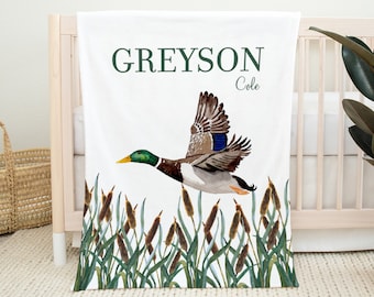 Personalized Mallard Duck Name Baby Blanket, Name Baby Blanket, Duck Baby Gift, Mallard Hunting Baby, Duck Shoot Blanket, Duck Boy Nursery