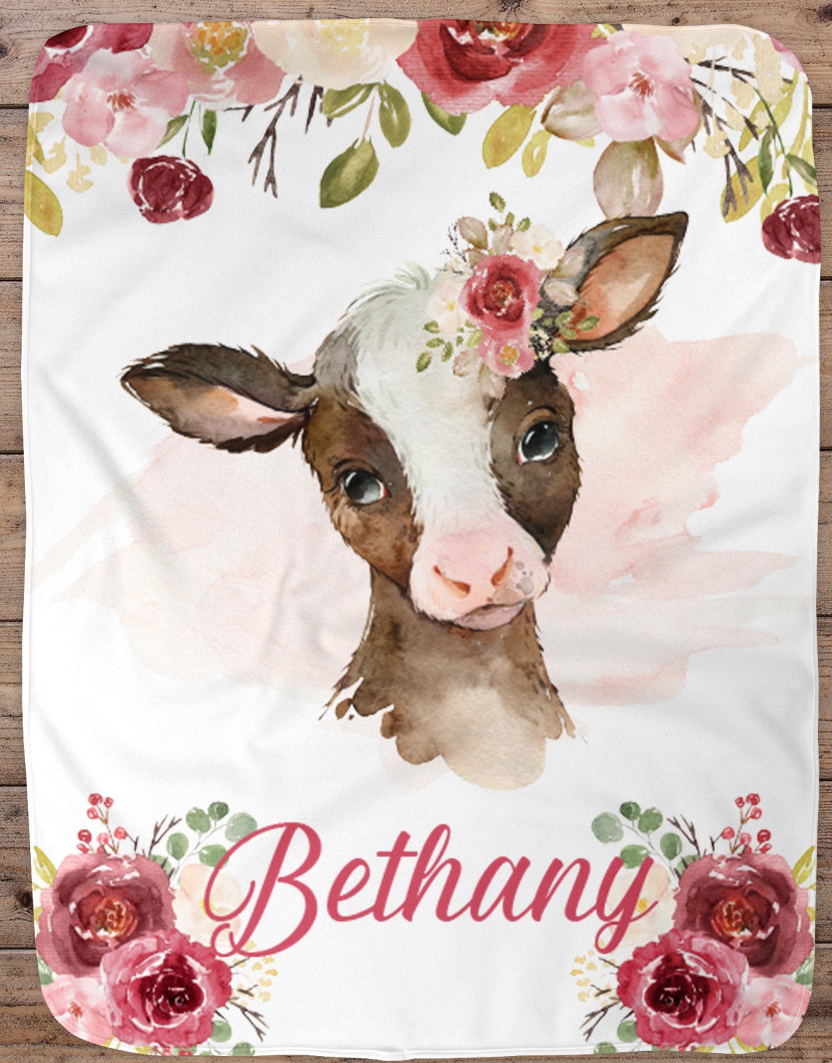Cow Personalized Baby Girl Blanket Baby Blanket Name Baby Etsy