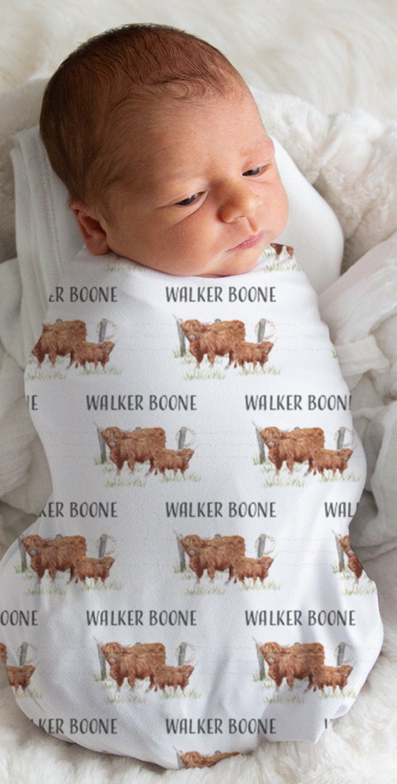 Personalized Highland Cow Baby Name Custom Swaddle Gift Idea Etsy
