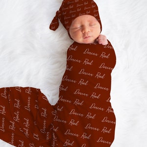 Personalized Baby Boy Custom Red Name Swaddle And Headband For Newborn Baby, Gender Neutral Red Newborn Baby Photo Prop, Christmas Baby Gift