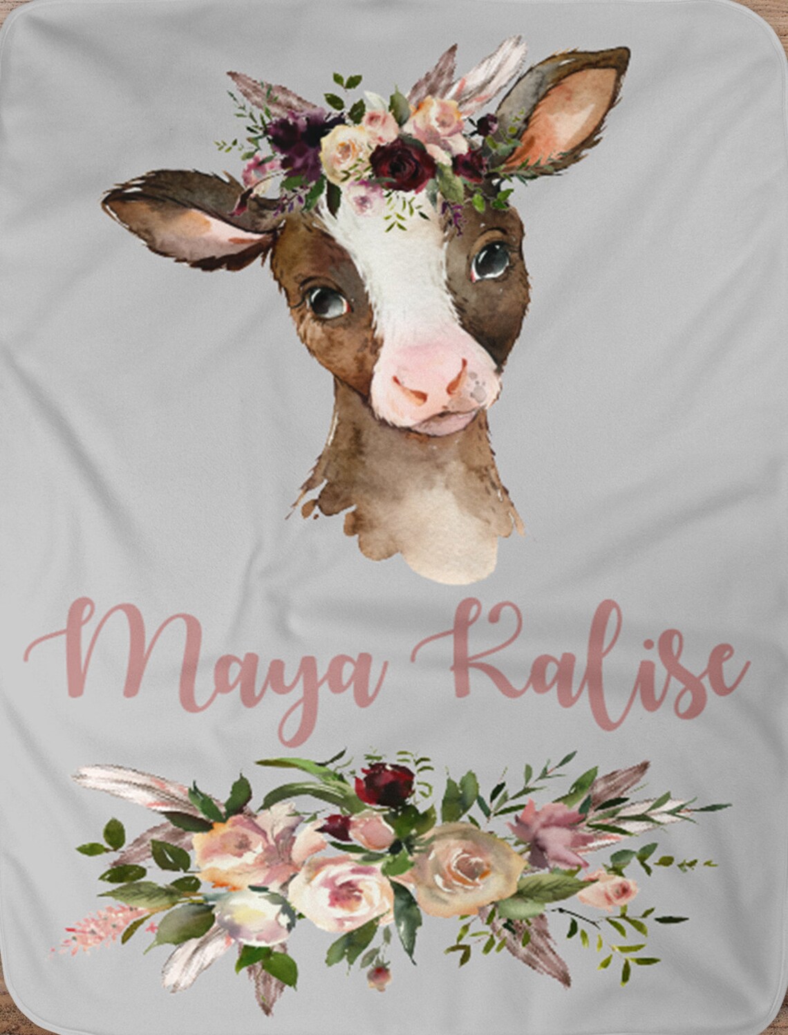 Cow Personalized Baby Girl Blanket Baby Blanket Name Baby Etsy