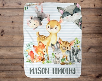 Custom Baby Blanket, Baby Blanket, Name Baby Blanket, Forest Animal Baby Gift, Minky Baby, Deer, Blanket, Baby Gift, Baby Boy, Boy, Wild