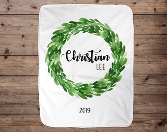 Personalized Baby Blanket, Baby Blanket, Name Blanket, Baby Gift, Christmas, Swaddle Blanket, Blanket , Christmas, Wreath, Boy Gift, Holiday