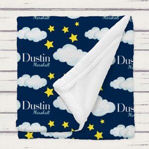 Personalized Night Sky Cloud Pattern Gender Neutral Name Blanket, Baby Gift, Pattern Gender Neutral Cloud Blanket Gift Idea, Baby Blanket