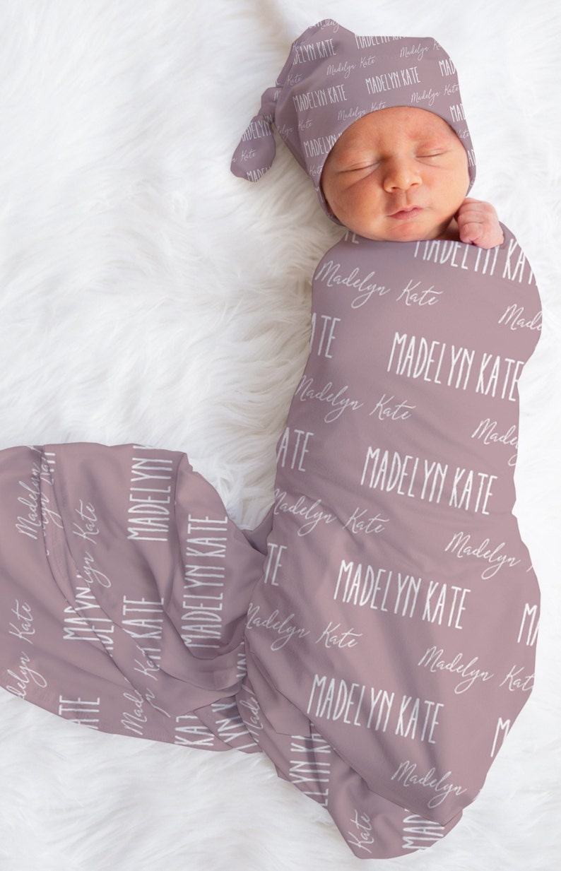 Personalized Baby Girl Custom Mauve Name Swaddle and Headband Etsy