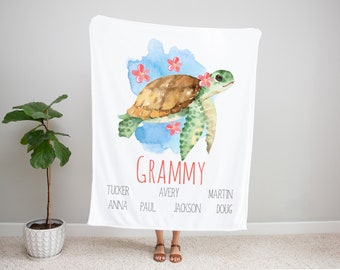 Customized Sea Turtle Blanket, Mothers Day Gift, Mom Gift, Grandma Blanket, Gift For Mom, Personalized Mom Blanket, Custom Name Blanket, Mom