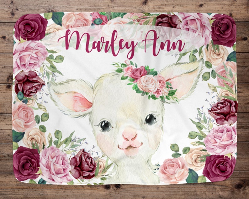 Lamb Personalized Baby Girl Blanket Baby Blanket Name Baby Etsy