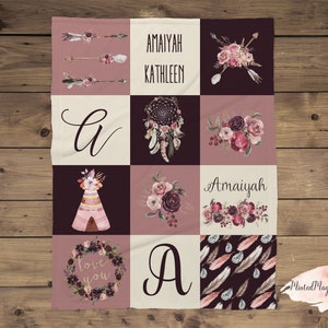 Boho Personalized Baby Blanket, Baby Blanket, Name Baby Blanket, Girl Baby Gift, Boho Floral, Gift for Girl, Her, Blanket Girl, Boho Nursery