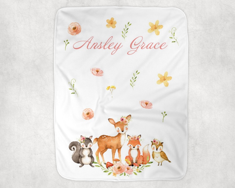 Minky Baby Floral Woodland Blanket Custom Baby Blanket Deer Blanket Name Baby Blanket,Unique Baby Gift Baby Blanket Woodland Bedding