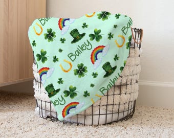 Personalized St Patrick's Day Pattern Blanket, Saint Patrick's Day Gift Idea, Irish Baby Blanket, St. Patrick's Day Baby Blankets, Holiday