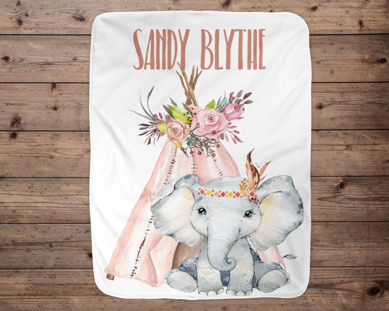 Elephant Personalized Blanket Baby Blanket Name Baby Etsy
