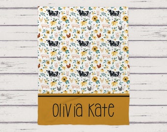 Personalized Boho Floral Farm Animal Dairy Cow Name Pattern Blanket Baby Girl Milk Cow Gift, Bohemian Flower Dairy Cow Blanket Gift Idea Her