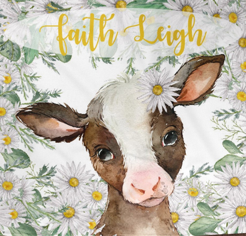Cow Personalized Baby Girl Blanket Baby Blanket Name Baby Etsy