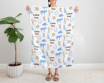 Locobird Personalized Western Baby Blankets For Boys, Baby Cowboy Blanket For Baby Boy, Brown Baby Western Blankets, Custom Name Fleece Blankets For Newborn Infant Son Daughter Toddlers Kids