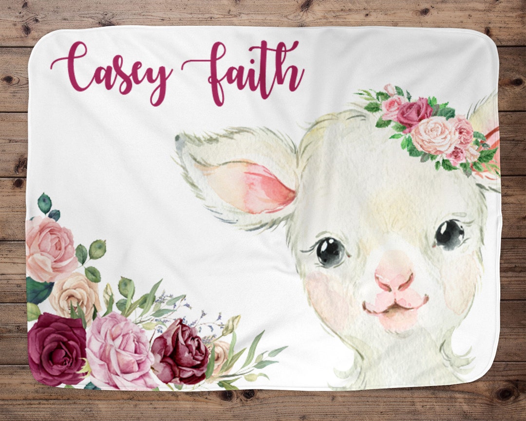 Lamb Personalized Baby Girl Blanket, Baby Blanket, Name Baby Blanket,lamb Baby Gift, Farm Baby
