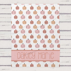 Personalized Pink Pumpkin Baby Blanket, Baby Blanket, Name Blanket, Fall Baby Gift, Pumpkin Girl Blanket, Blanket Girl, Girl Fall, Autumn