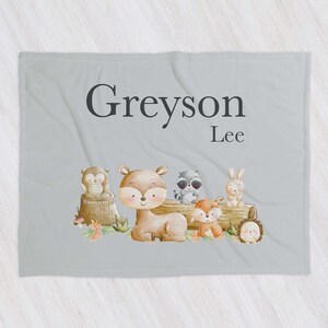 Custom Woodland Forest Animal Baby Name Blanket, Woodland Baby Gift, Baby Boy Forest Animal Blanket, Baby Gift, Baby Boy, Toddler Blanket