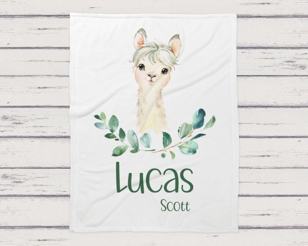 Personalized Llama Name Baby Blanket, Llama Baby Boy Name Blanket, Name