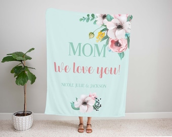 Customized We Love Mom Sunflower Blanket, Mothers Day Gift, Mom Blanket Christmas Gift For Mom Personalized Mom Blanket, Custom Name Blanket