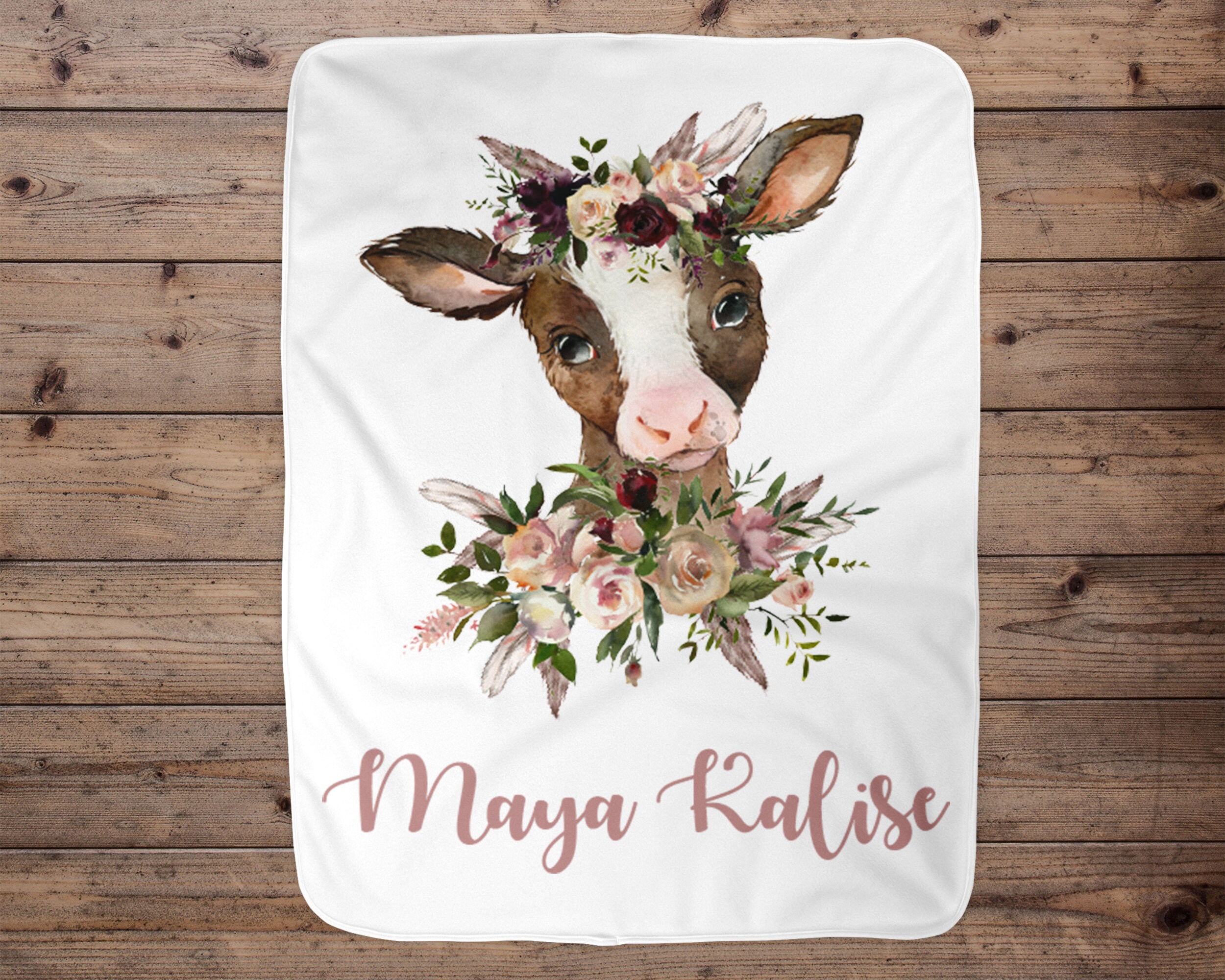 Cow Personalized Baby Girl Blanket Baby Blanket Name Baby Etsy