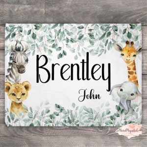 Custom Safari Baby Blanket With Name, Jungle Animal Baby Name Blanket, Personalized Animal Baby Gift, Boy Animal Gift Idea, Boy Baby Shower