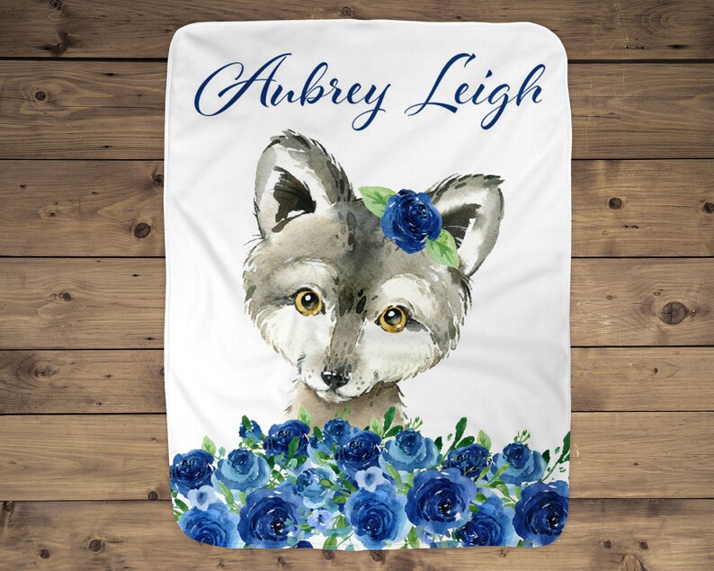 Wolf Personalized Baby Girl Blanket Baby Blanket Name Baby Etsy