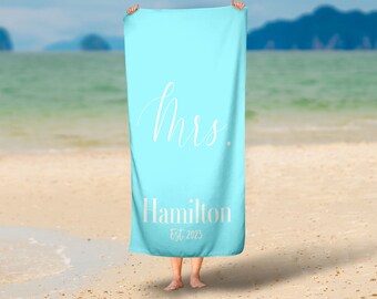 Personalized Bride To Be Name Beach Towel, Mrs. Beach Towel Gift Idea, Summer Wedding Gift, Summer Bride Gift, Beach Idea, Bride Name Towel